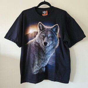 Rock Eagle Classic T Shirt Men US L EUR42-44 Black Lone Wolf Print SS Y2K Grunge